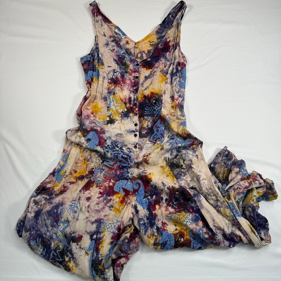 OK Mike Pants - OK Mike Sleeveless Wide Leg Button Up Jumpsuit Womens One Size Multicolor